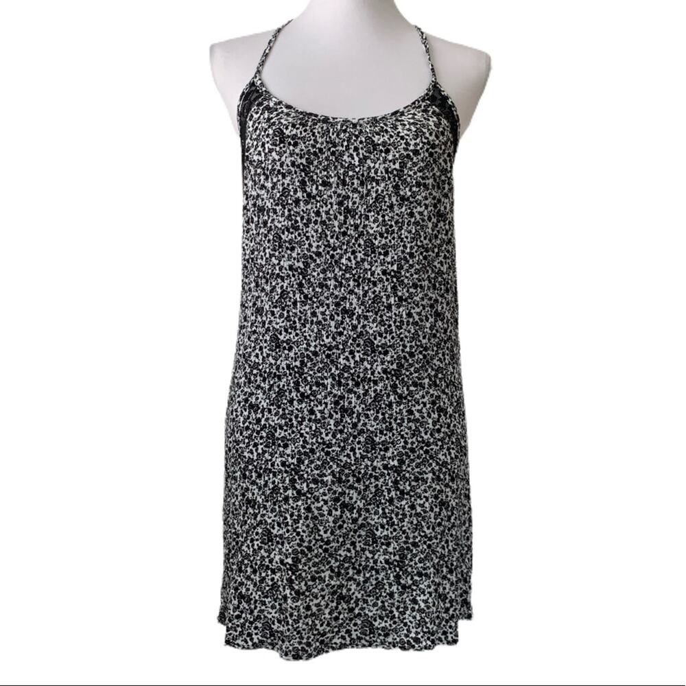 Poetry Floral Crinkle Lace Racerback Dress Juniors Size S Black White